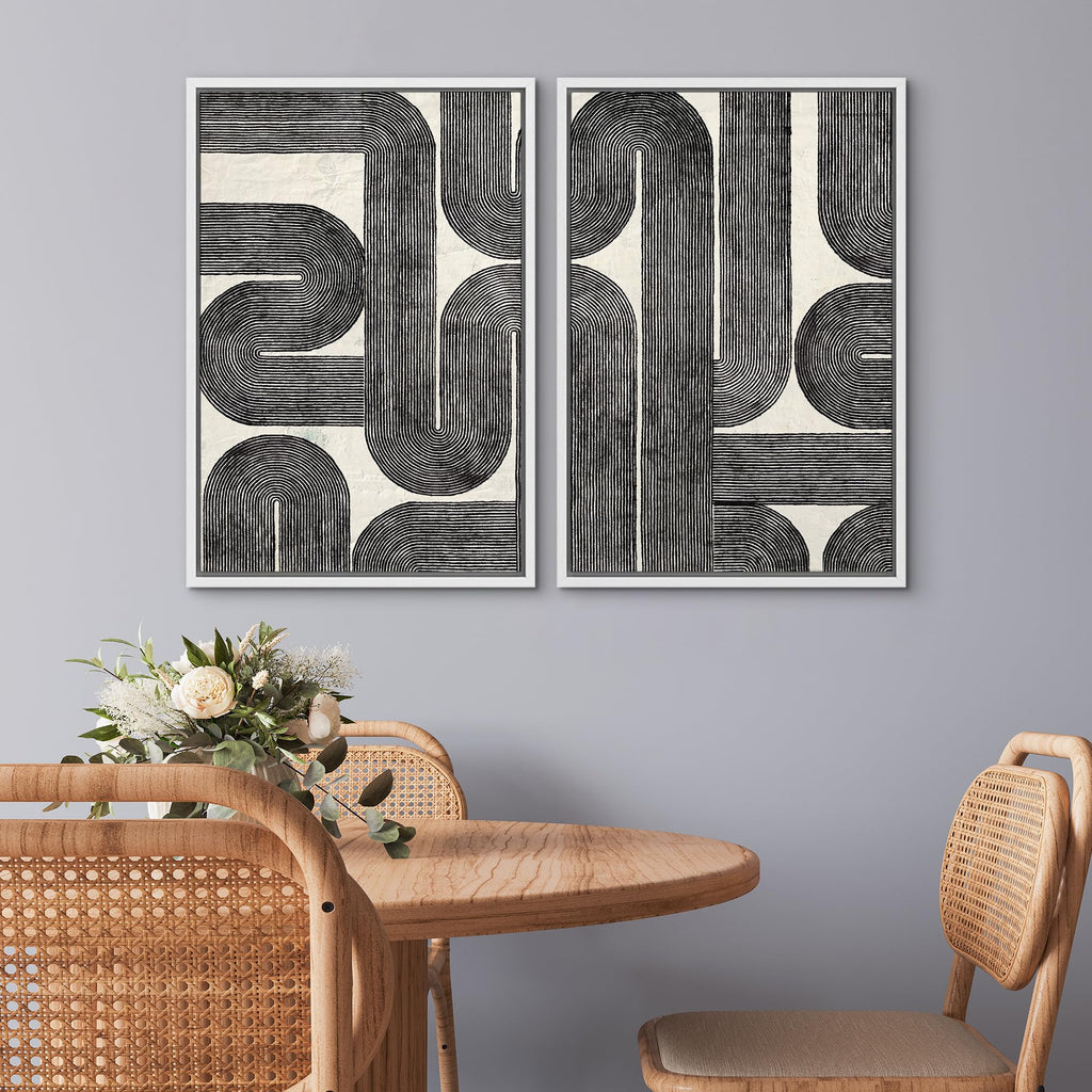 Framed Wall Art Print Set Black and White Geometric Line Abstract Photography Modern Art Rustic Relax/Calm Multicolor