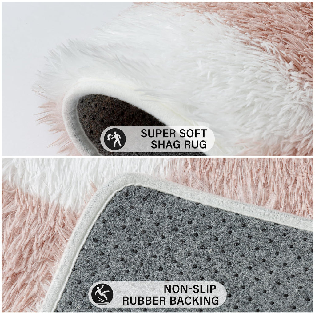 Pink Round Rug 6ft Soft Fluffy Checkered Shag Carpet