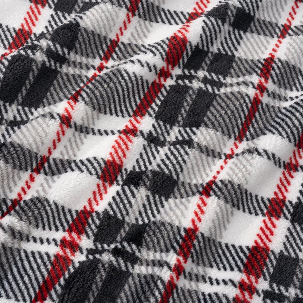 Classic Heavyweight Soft Printed VelvetLoft Plush Throw Blanket, Cozy and Fuzzy, Plaid Black Red, 50in x 70in