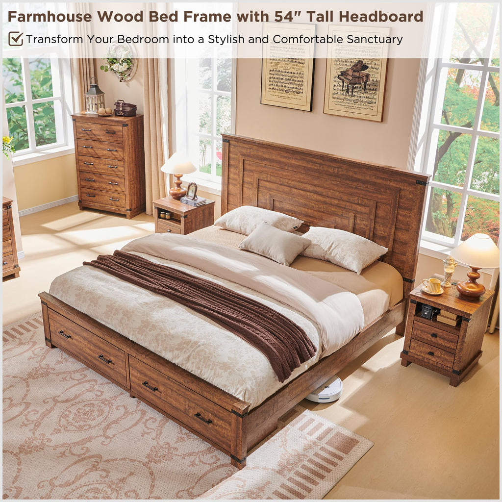 54" Farmhouse Bed Frame with headboard, Reclaimed Barnwood