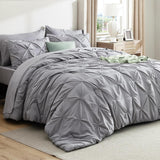 King Comforter Set - Bedding Sets King 7 Pieces, Pintuck Bed in a Bag Grey Bed Set with Comforter, Sheets