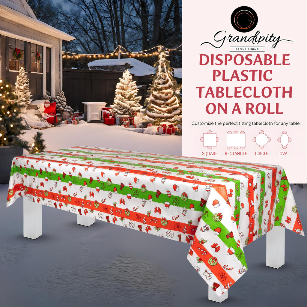 Plastic Table Cloth Roll - 54in x 300 Ft. Table Cover Christmas