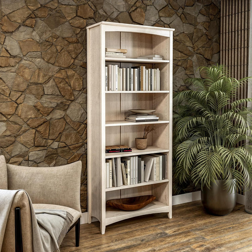 Shaker Style 6 Shelf Bookcase/Solid Wood / 72 inch Tall/Adjustable Shelving/Closed Back/Display Bookshelf , Light Oak