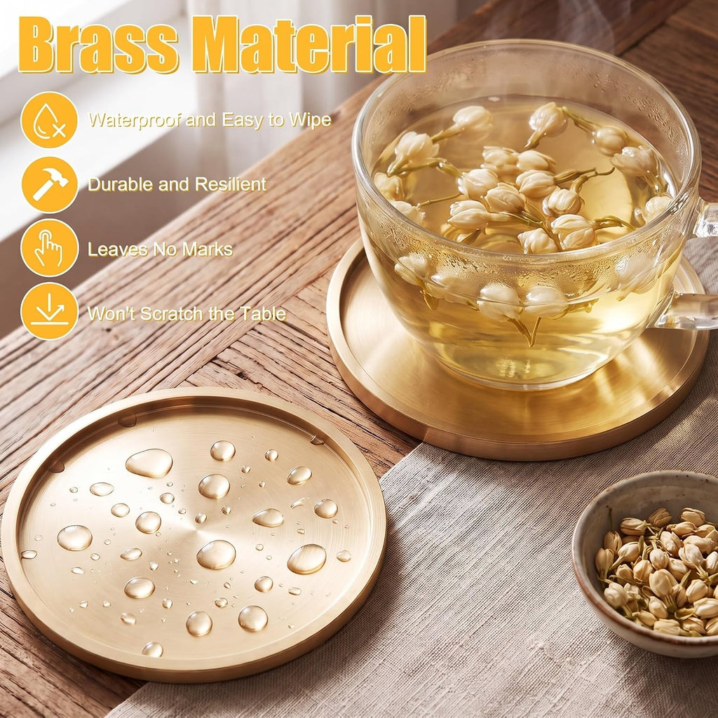 Brass Coasters for Drinks Gold Coasters,3.94 Inches - Set of 6