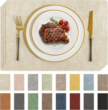 Faux Leather Vinyl Placemats, Beige - Set of 4