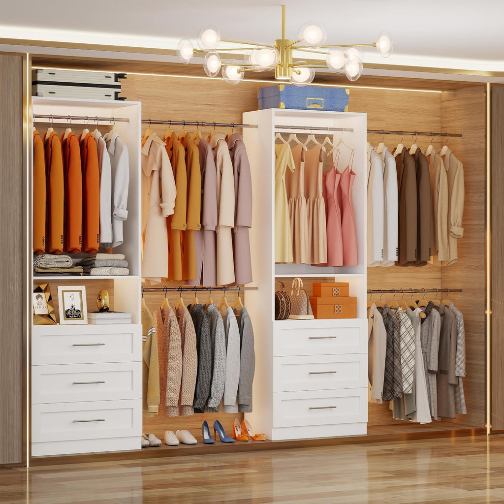 Closet System with 6 Drawers, 4FT-15FT 2-Piece Closet System, Walk in Closet Organizer System, Modular Closet System
