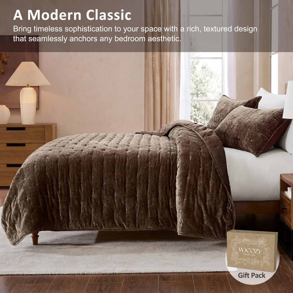 Cloud Soft Quilt Set, Chocolate Brown Chenille Velvet