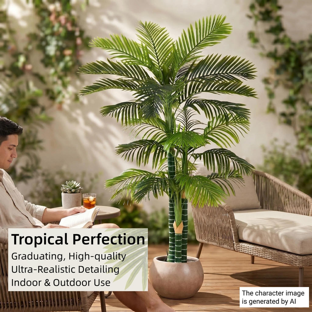 6FT Artificial Golden Cane Palm Tree with 3 Trunks, Set of 2