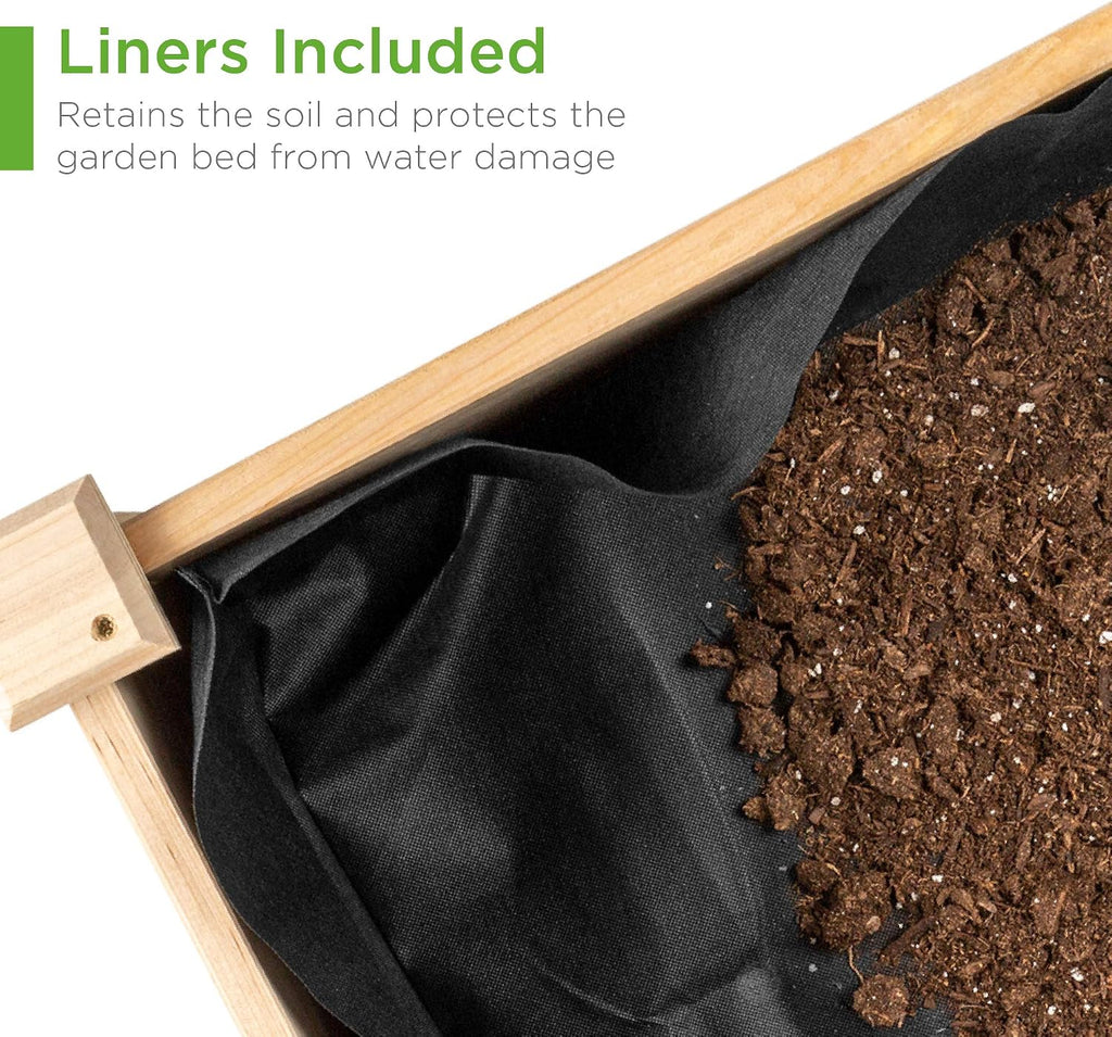 Raised Garden Bed 48x24x32-inch Mobile Elevated Wood Planter w/Lockable Wheels, Storage Shelf, Protective Liner
