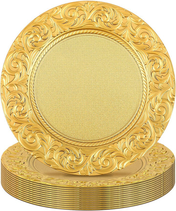 Gold Charger Plates Bulk 13'' Antique Plastic Chargers - Set of 12