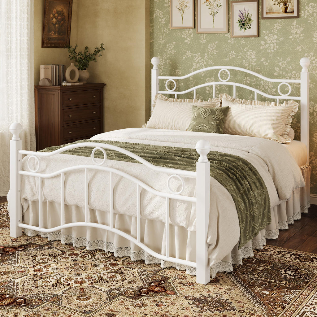 Metal Bed Frame, Victorian Vintage Style, White