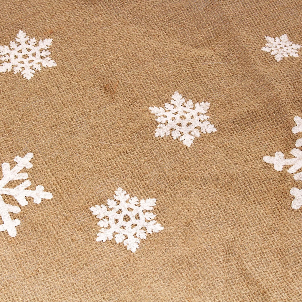 47" Round Christmas Tree Skirt, Jute Burlap, Snowflake