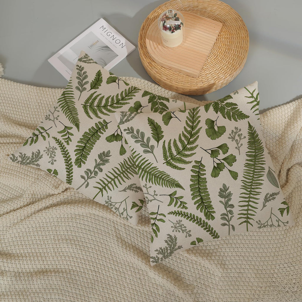 Sage Green Spring Pillow Covers 20x20 Inch 2 Pcs Vintage Leaf Plant Decor Throw Pillows Tropical Botanical Leaves