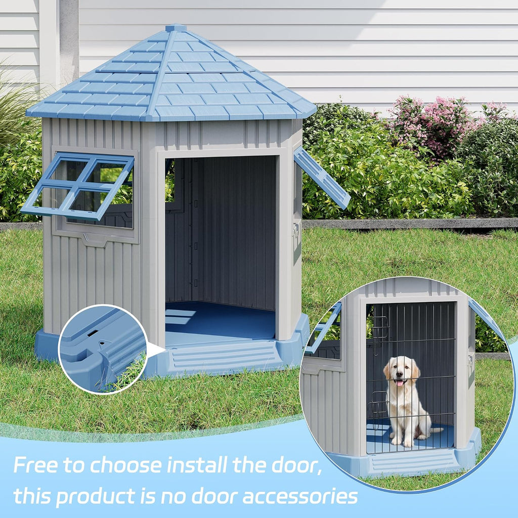 Sturdy Dog House Indoor Outdoor for Small Medium Dogs, Weatherproof Puppy Shelter with Elevated Floor & Air Vents