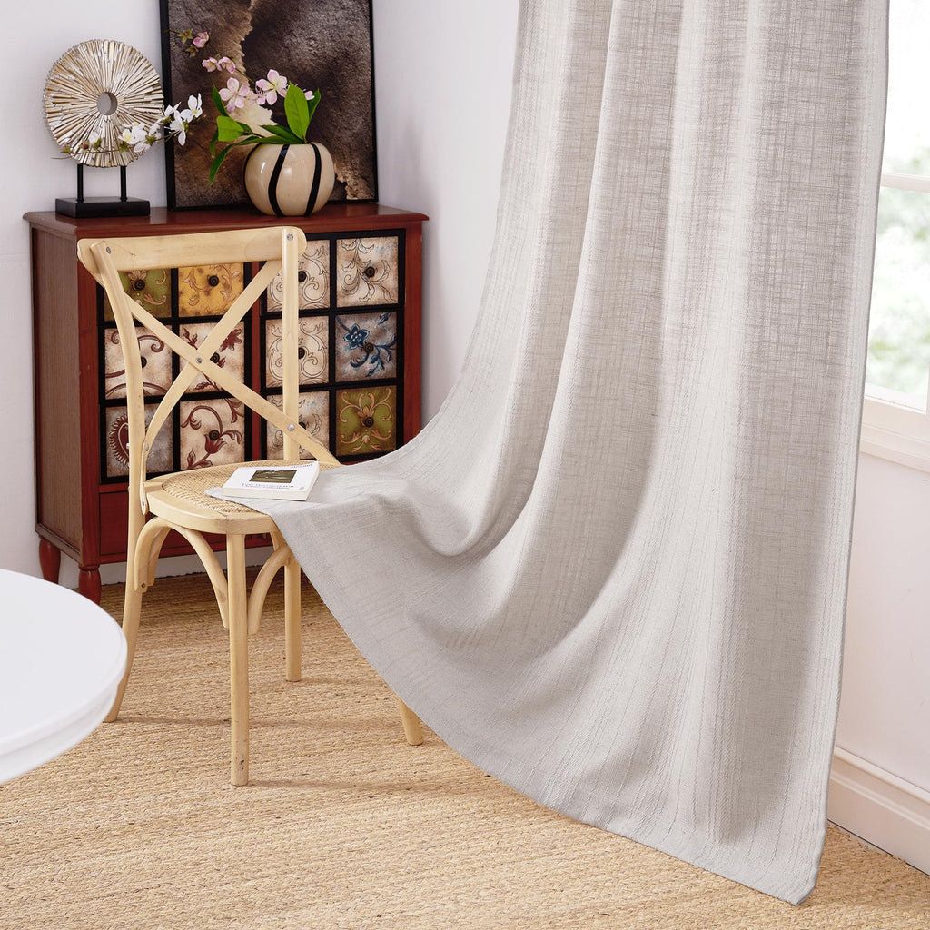 Linen Curtains Jacquard Waffle Weave Pattern, Boho Window Treatments Privacy with Light Filtering Drapes, Angora