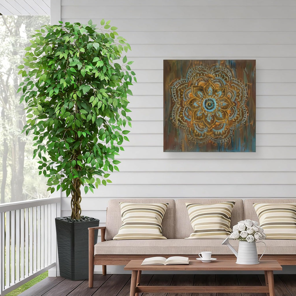 Artificial Ficus Tree 6FT Faux Floor Tree with Planter UV Resistant Potted Fake Silk Plant-Indoor Outdoor Lifelike