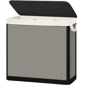 3 Section Laundry Hamper with Lid, 180L Steel-Frame 3 Compartment Laundry Sorter with Removable Washable Liner