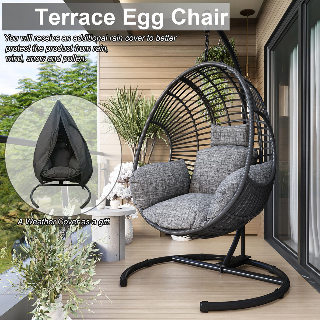 Hanging Egg Chair with Stand - Egg Swing Chair Outdoor Indoor Patio Wicker Chair Swing Hammock Egg Chairs 400lbs