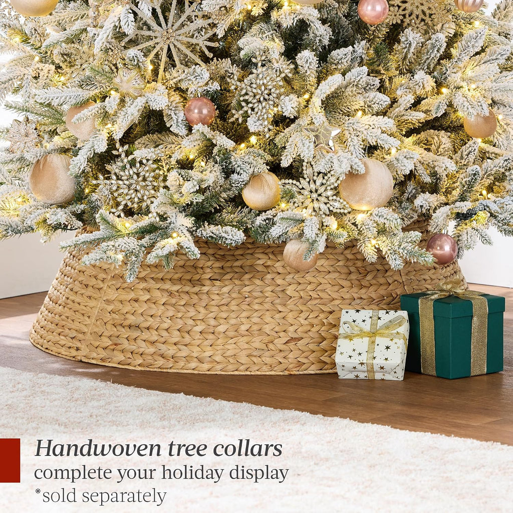 Full Flocked Aspen Christmas Tree, Pre-lit Realistic Noble Fir w/ 700 Glowing LED Lights, 2-in-1 White &
