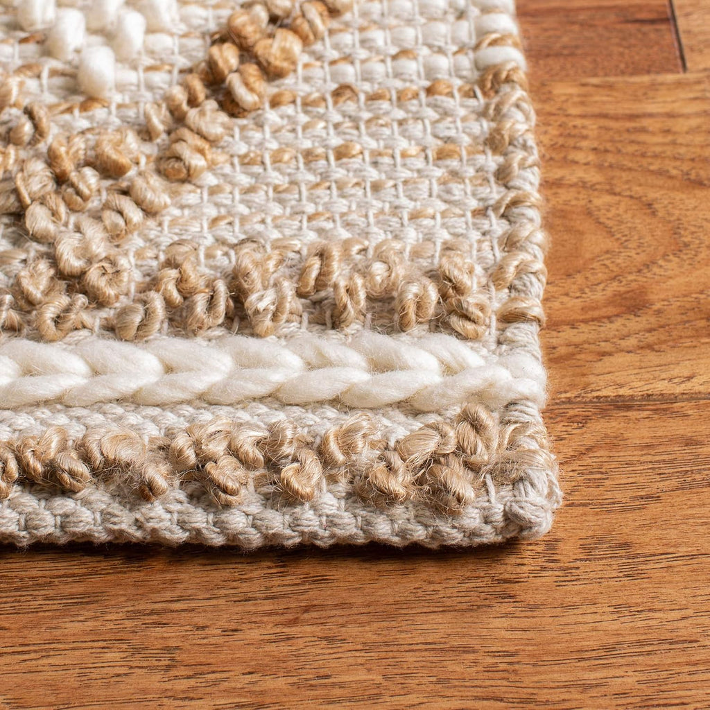 Natural Fiber Collection Area Rug - 5' x 8', Beige & Ivory, Handmade Moroccan Boho Tribal Jute & Wool, Ideal for High