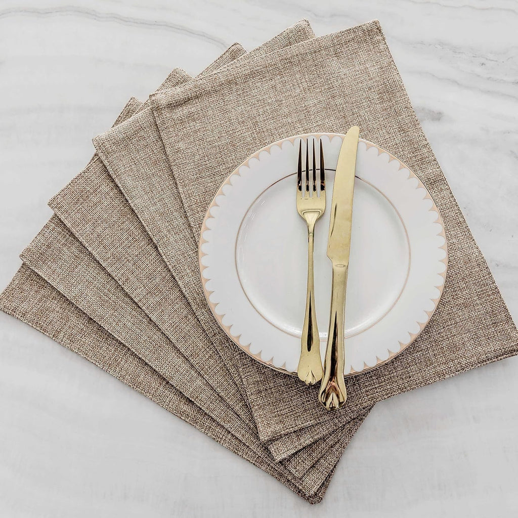 Cotton Linen Placemats Heat Resistant Textured Place mats Washable Cloth Placemats Dining Table, Natural - Set of 6