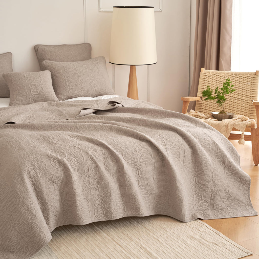 Matelasse Coverlet Set, Taupe Brown, 3-Piece