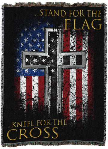 Stand for The Flag Kneel for The Cross Blanket XL - Sympathy Gift Tapestry Throw Woven from Cotton - Made in the USA