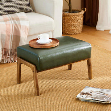 Foot Stool Ottoman, Modern Leatherette Sofa Stool Vanity Chair with Rubber Wood Frame, Footrest Ottoman Bench