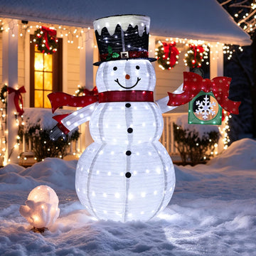6FT Lighted Snowman Christmas Decor, Rotating Snowflake Gift Box