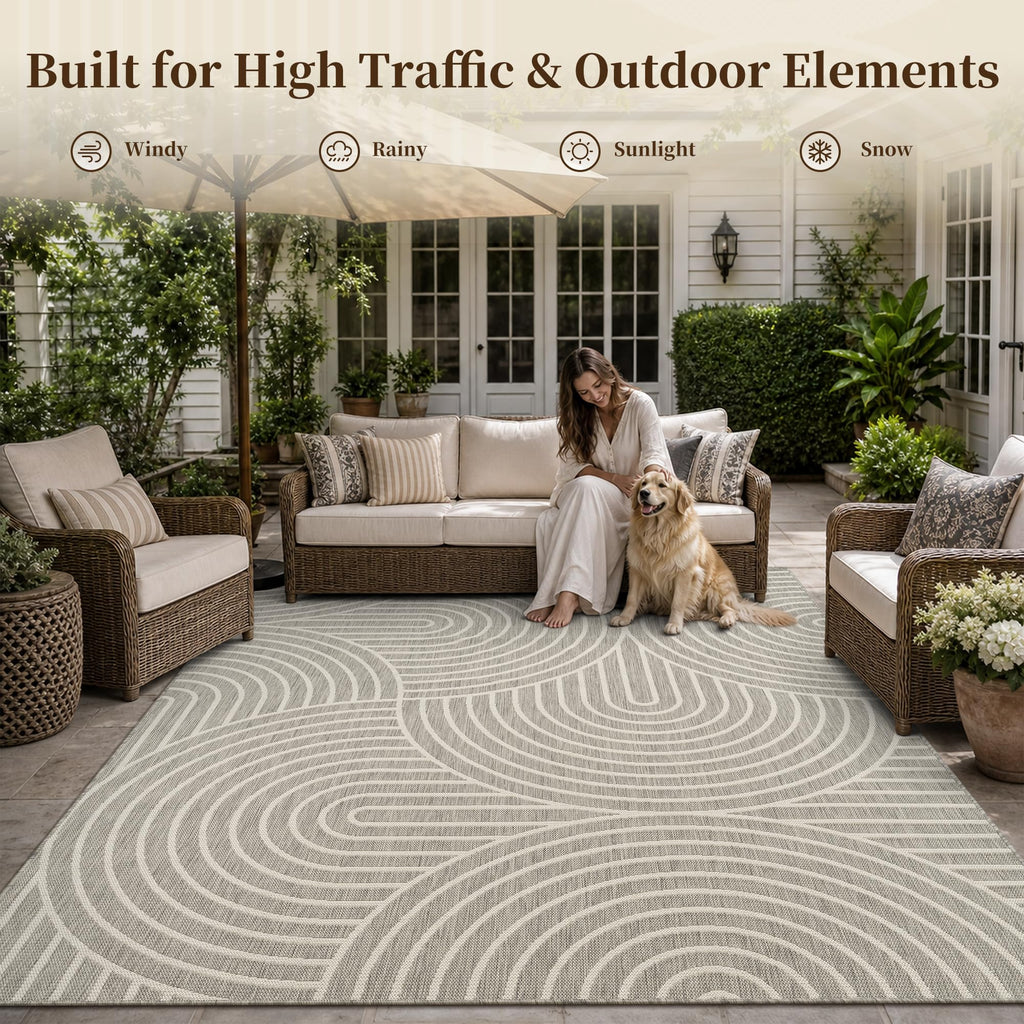 Outdoor Rug-Patio Rug 8x10 ft Polypropylene Indoor Outdoor Rugs Outdoor Carpet Deck Balcony Porch, Textured Weave