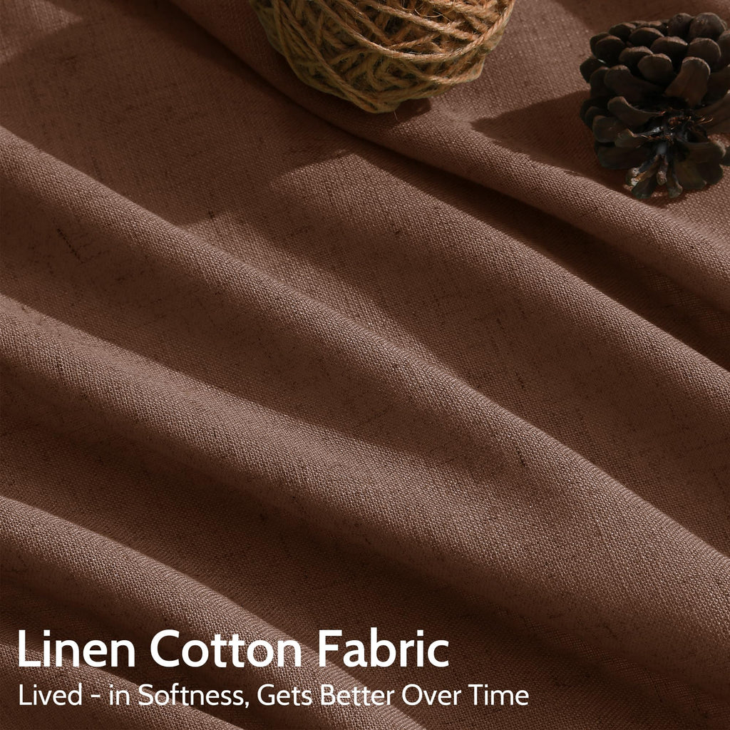 Mocha Brown Curtains 84 Inches Long Back Tab Linen Luxury Light Filtering Privacy Semi Sheer Curtain Farmhouse Decor
