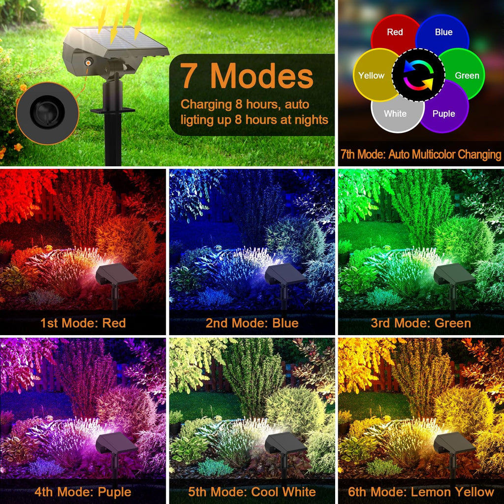 Solar Color Changing Spot Lights Outdoor, IP68 Waterproof, 2 Pack