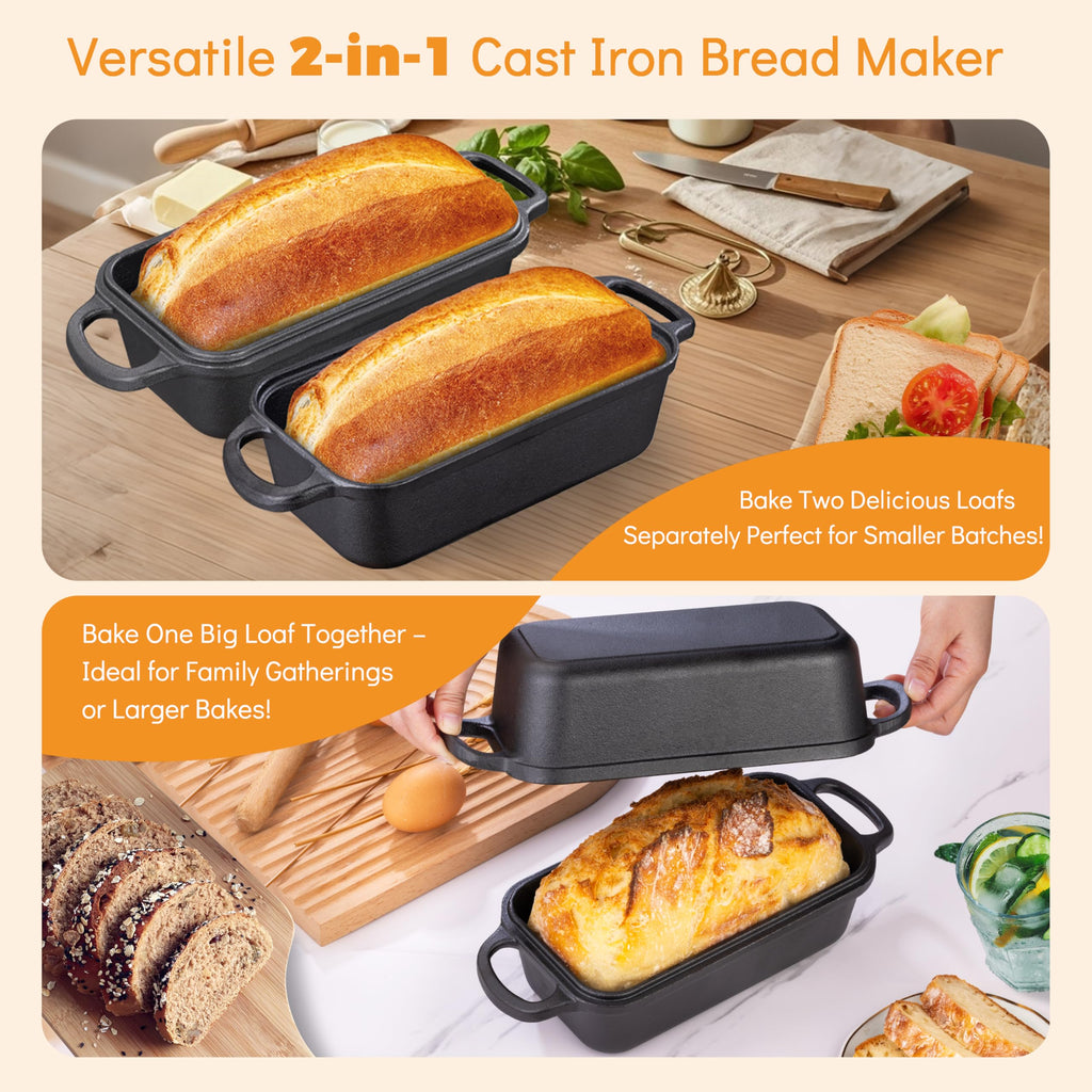 GRMImosa Cast Iron Loaf Pan with Lid, 9x5 Inch Sourdough Baking Pan