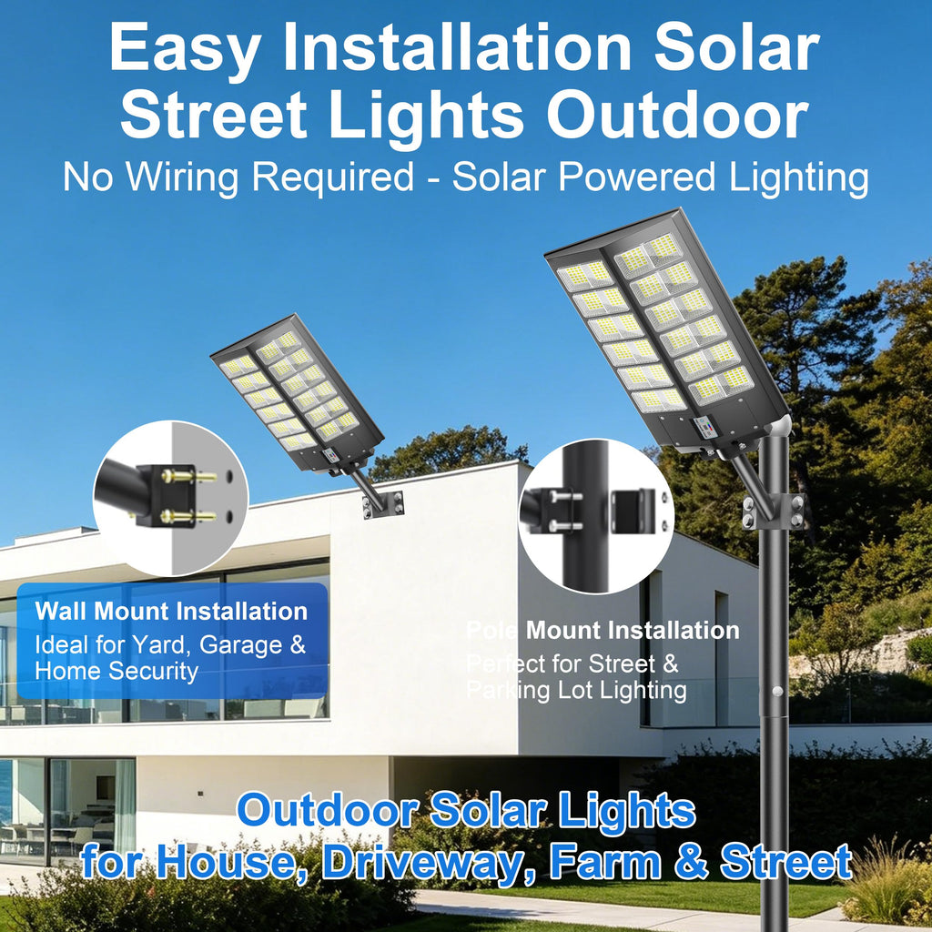 Solar Street Lights Outdoor Waterproof 9000W LED Solar Power Street Light Dusk to Dawn with Mention Sensor Flood