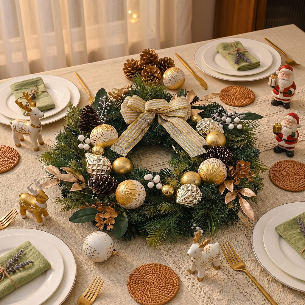 24" Prelit Christmas Wreath for Front Door with Light (Gold)