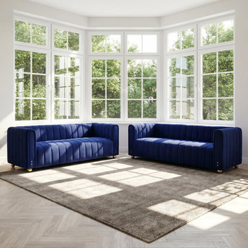 81" Sofa Mid Century Modern Couch for 3 Person Chesterfield Tufted Couches Apartment Bedroom Office (P51-Blue-3S+3S)