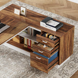 71-Inch Executive Desk, L-Shaped Desk with Cabinet, Large Office Desk with Drawers and Storage Shelves