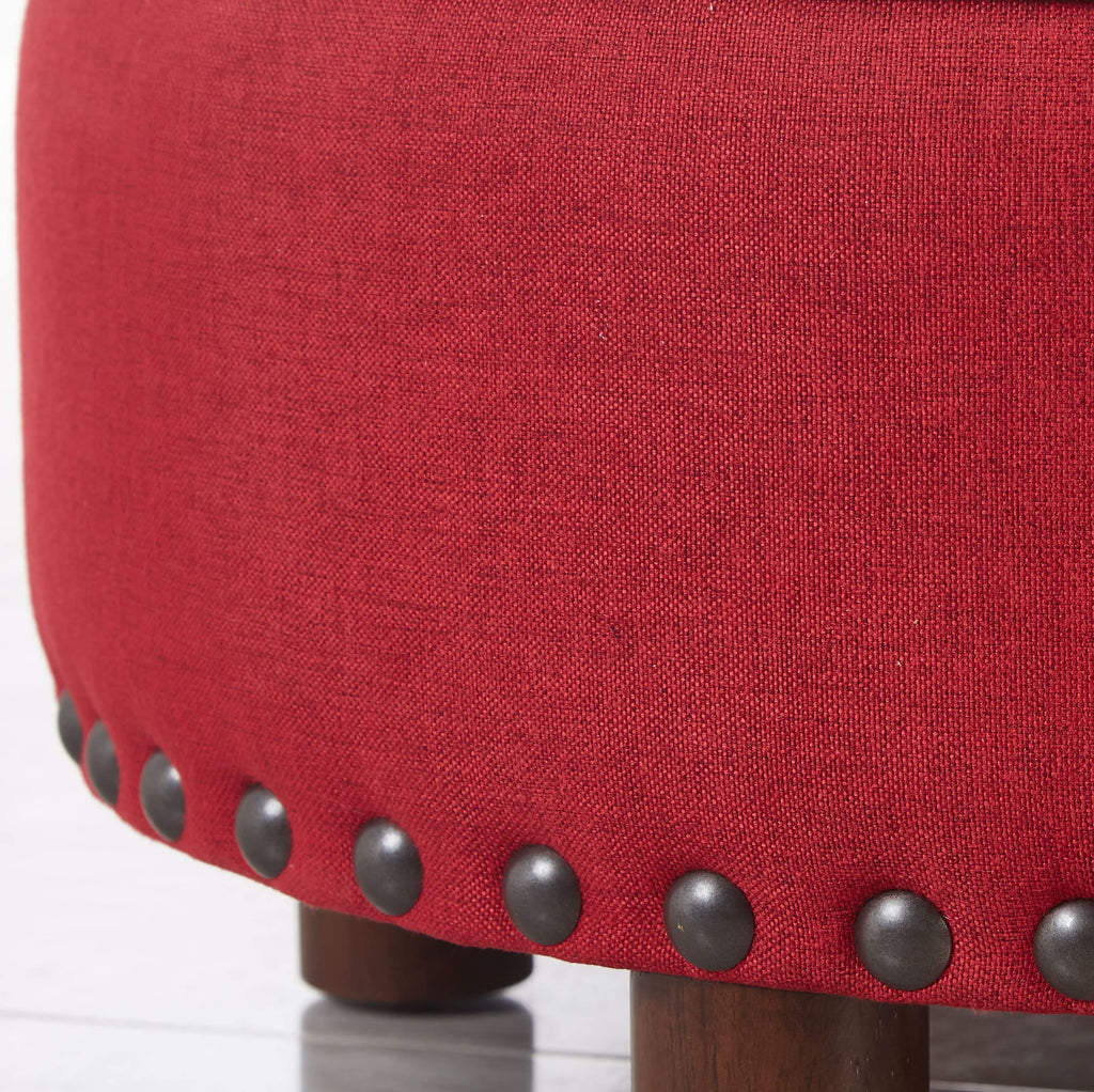 Upholstered Oversized Ottoman Modern Round Floor Seating, Dia 21.5" Geometric Red