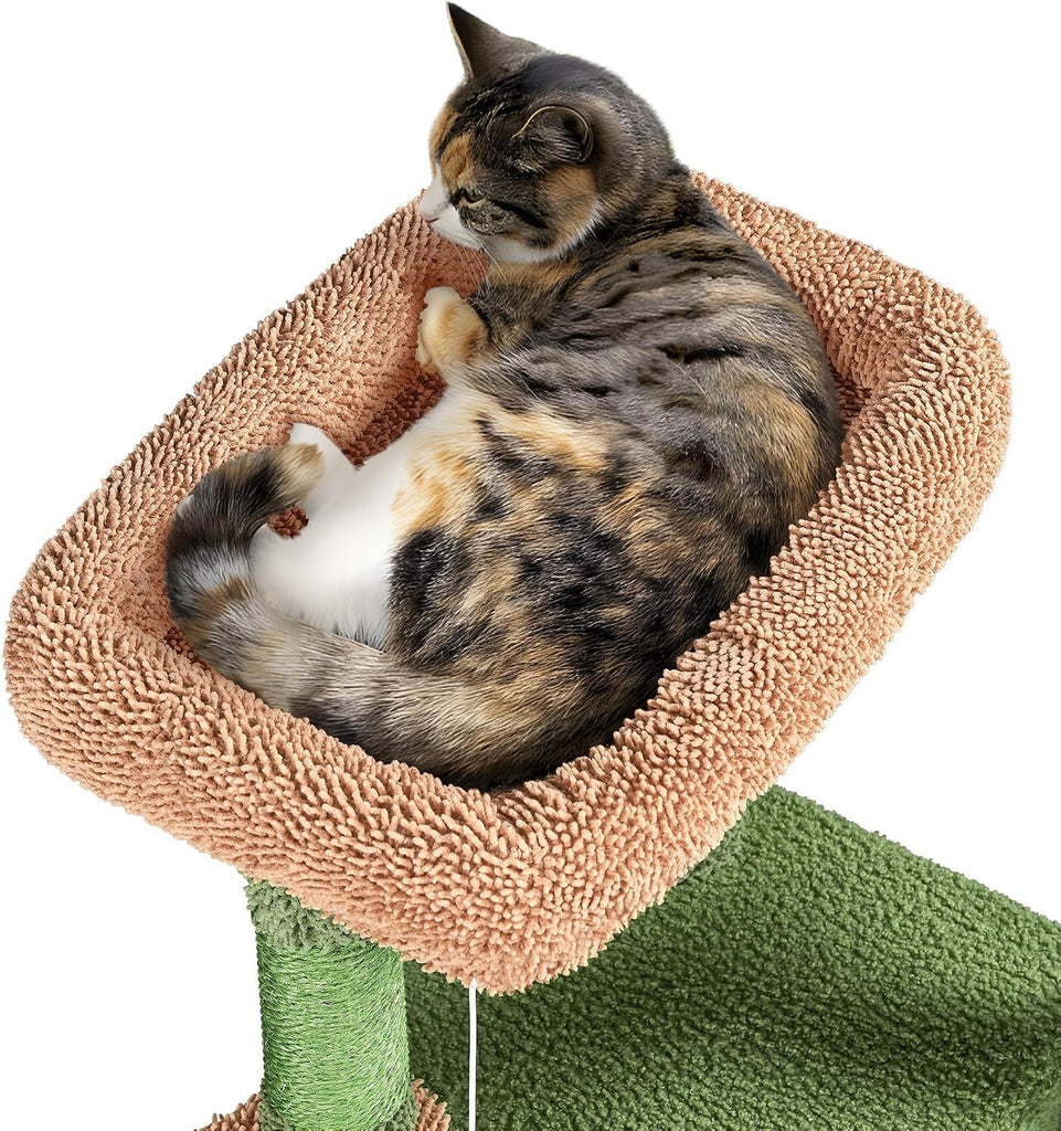 42in Green Cactus Cat Tree Tower with Scratching Posts and Condo