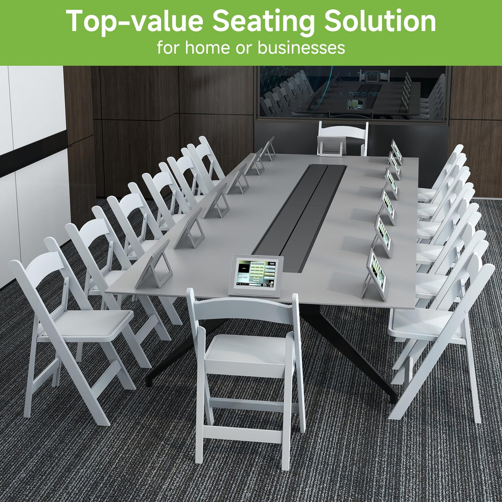 White Resin Folding Chairs with Cushion - Comfortable Foldable Plastic Chair - Stackable Chairs with Padded Seats