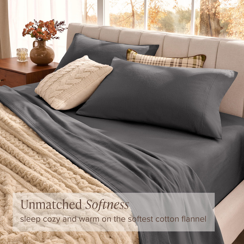 100% Organic Cotton Flannel Sheet Set (Queen, Grey)