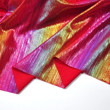 Shining Iridescent Hologram Laser Fabric Knit Crepe 58inch Wide for Cloth Craft Upholstery by 2 Yards (72inch red)