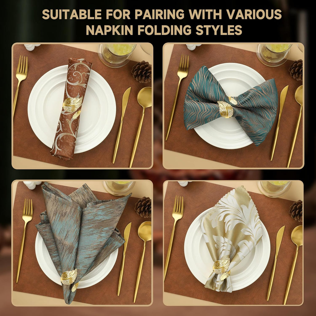 Gold Napkin Rings, Solid Metal Laurel Leaf Table Decor - Set of 12