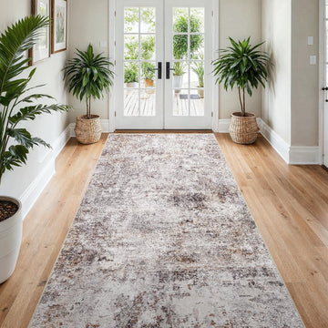 4x8 Washable Runner Rug: Wide Modern Abstract Hallway Carpet BrickGray