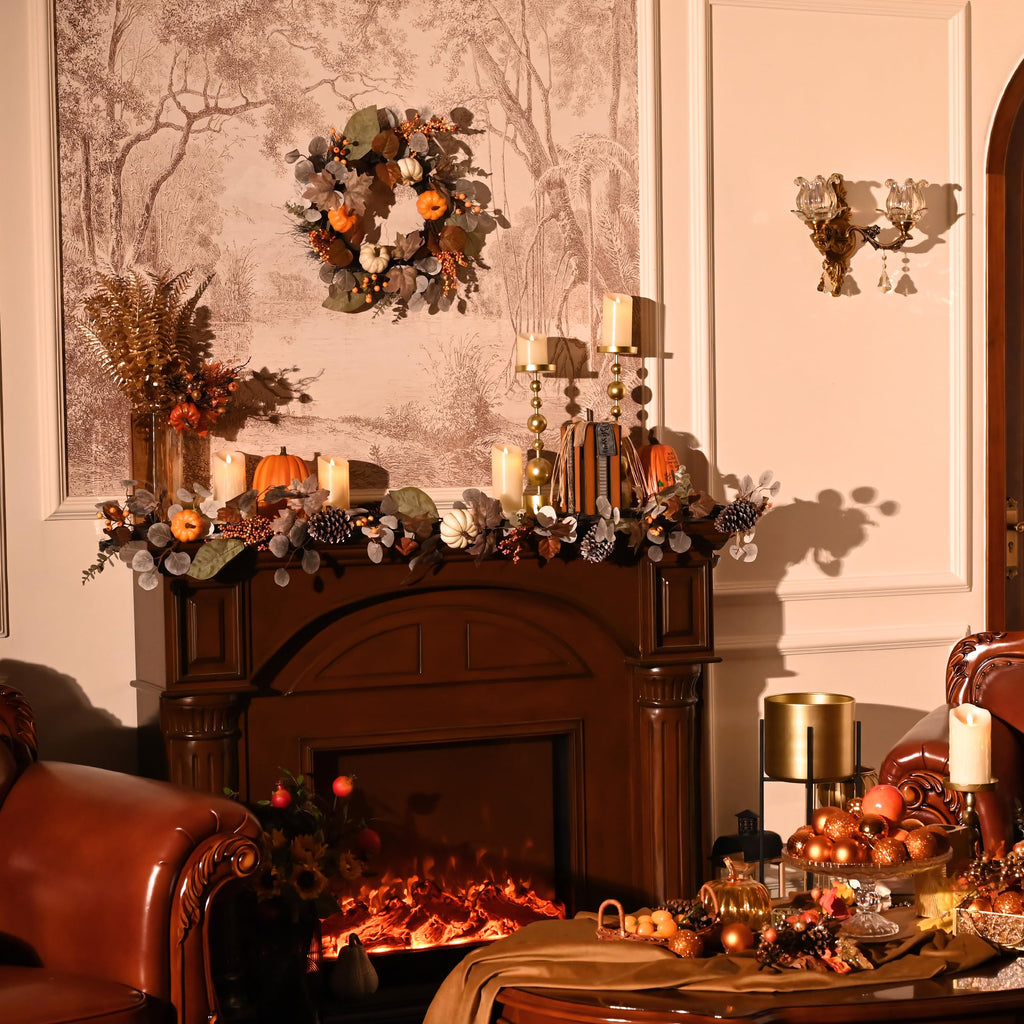 6ft Fall Maple Leaves Garlands for Mantle with Pumpkins