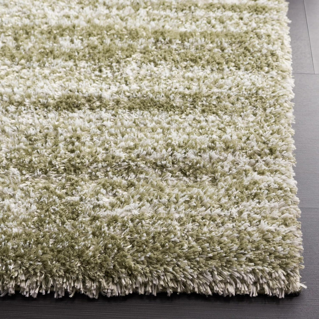 Tahoe Shag Collection Area Rug - 5' Square, Sage/Ivory, Geometric Design, Plush 1.2 Inch Thick Ideal for High Traffic