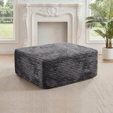 27.56'' Plush Fluffy Corduroy Poofy Ottoman in a Box for Boneless Sofa Couch, Modern Compressed Foot Rest, Small