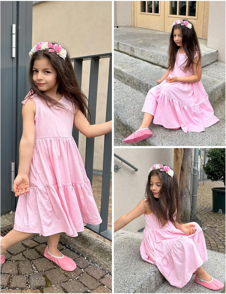 Toddler Girl Summer Dress Little Girls Casual Beach Party Bowknot Sling Sundress with Pocket
