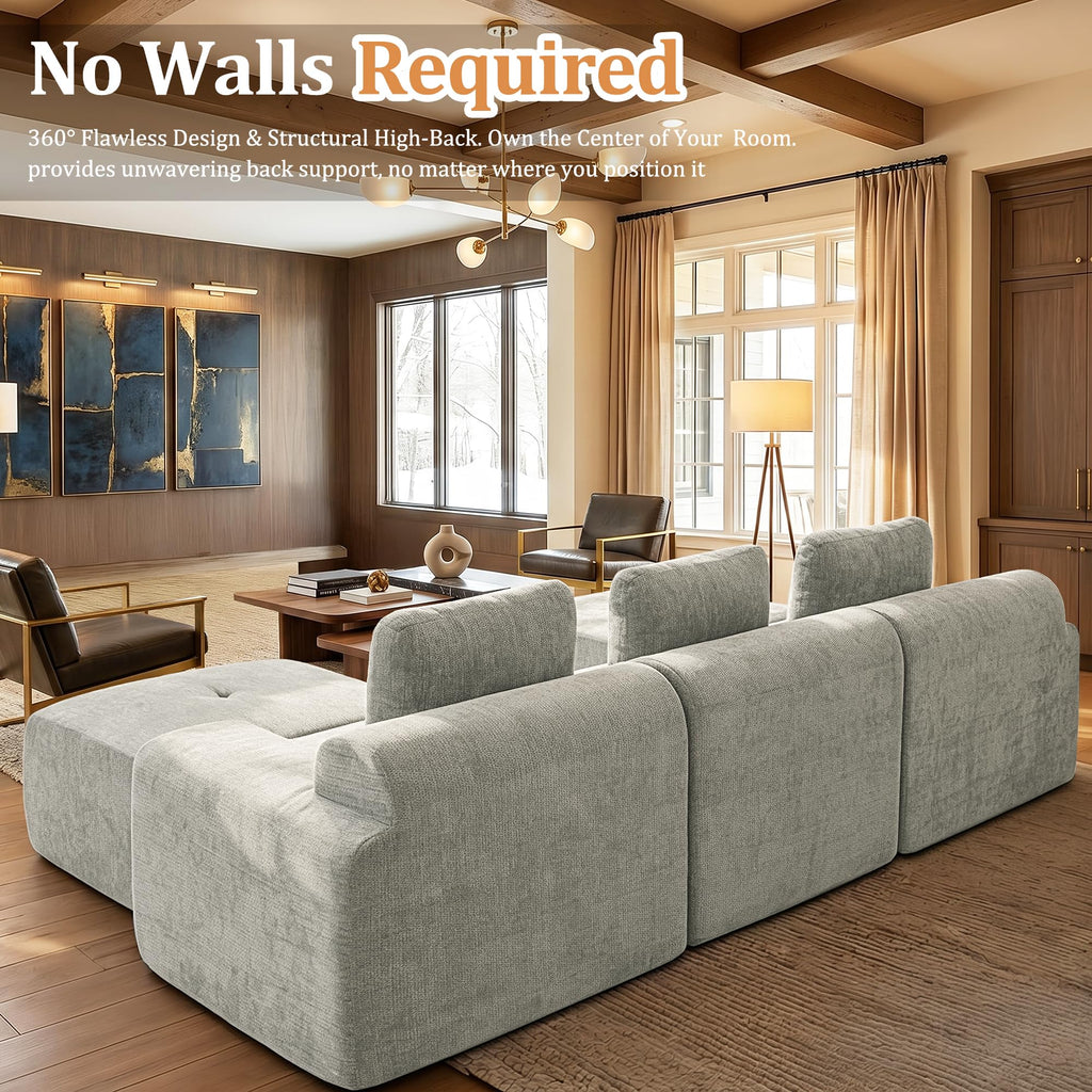 122" Oversized Boneless Couch, Comfort Cloud Sectional Couches, Modular Sofa High Back & Extra Deep Seat, No