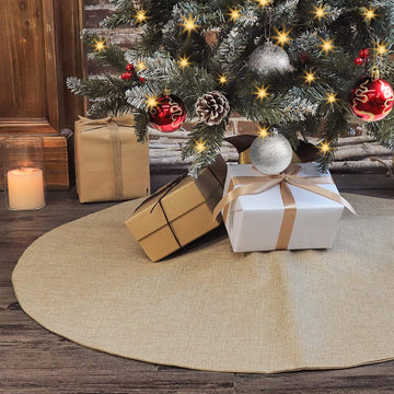 Christmas Tree Skirt, 36 inches Small Double-Layer Burlap Plain Tree Skirts, Rustic Jute Tree Skirt for Xmas Holiday